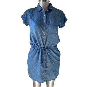 Boho Thread & Supply Shirt Chambray Dress Star Print Elastic Waist Celestial